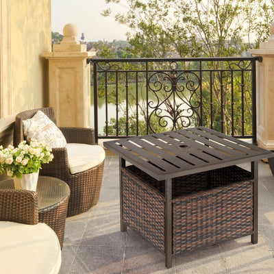Outdoor Storage Table with Parasol Hole for Tidy Patios and Gardens Brown Outsunny