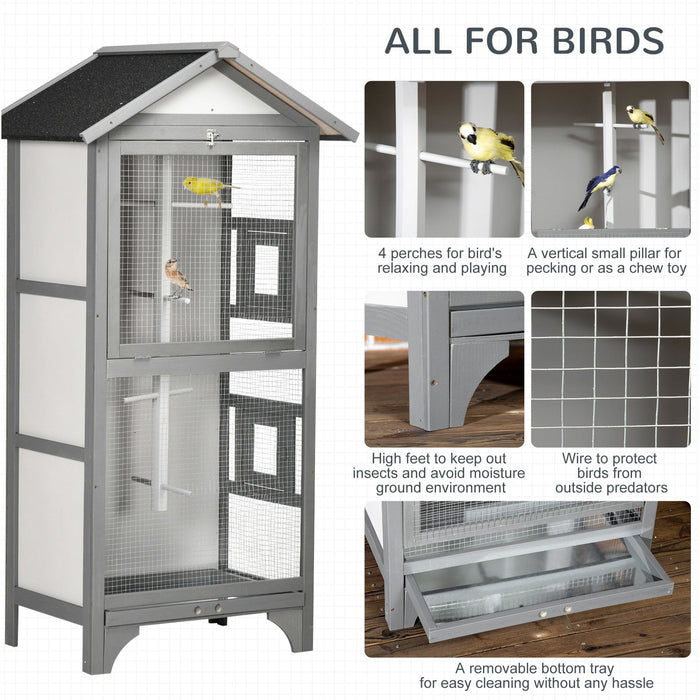 Sentry Box Style Outdoor Bird Cage, Removable Tray, Grey