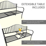 Outsunny Outdoor Metal Frame Bench Patio Park Garden Seating Chair with Foldable Middle Table Outsunny