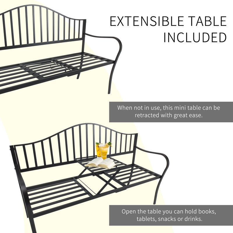 Outsunny Outdoor Metal Frame Bench Patio Park Garden Seating Chair with Foldable Middle Table Outsunny