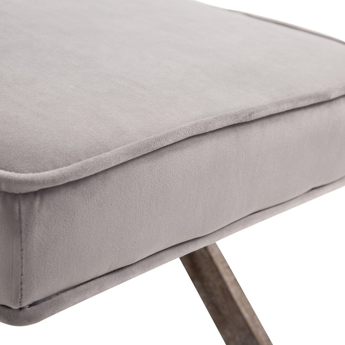 Shabby Chic Grey Velvet Footstool With X-Leg