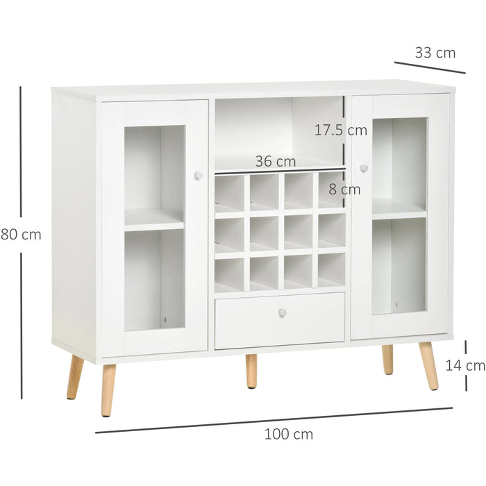 White Modern Sideboard with Glass Doors, Drawer, Wine Rack