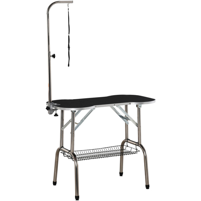 Folding Pet Grooming Table With Arm, Black