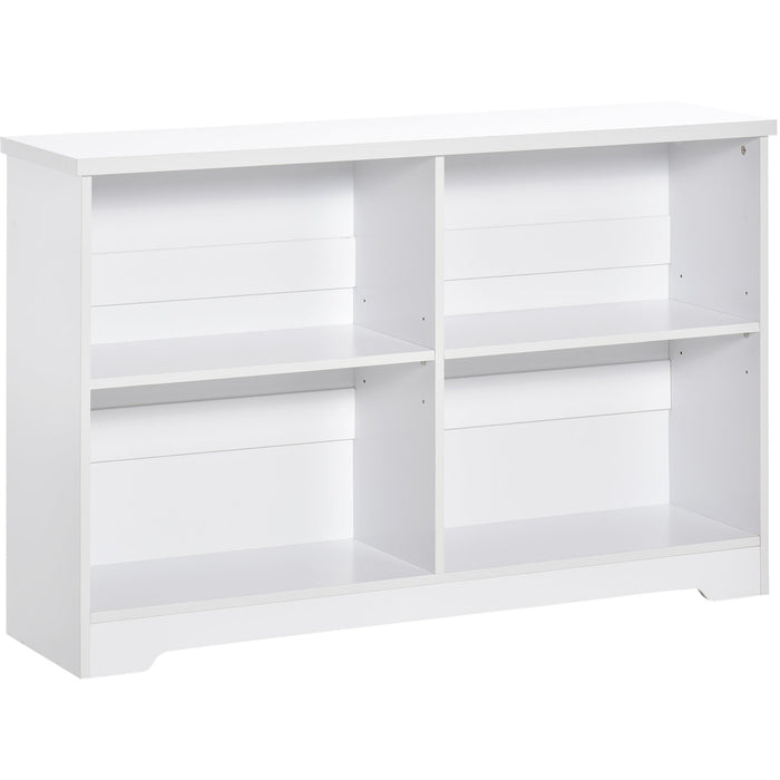 White 4-Compartment 2-Tier Low Bookcase