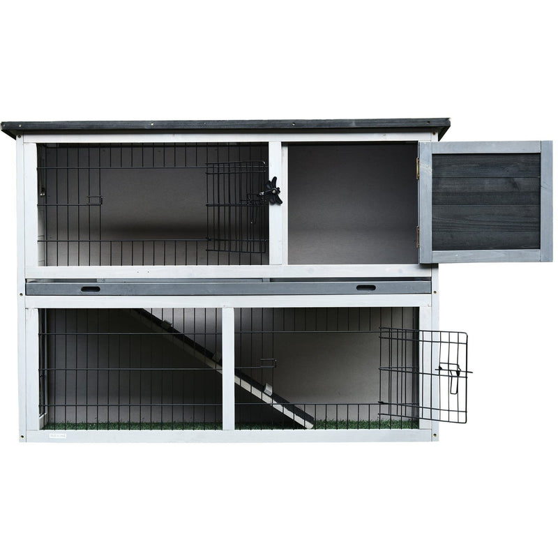 Fir Wood Animal Hutch With Slide Out Tray - Grey Pawhut