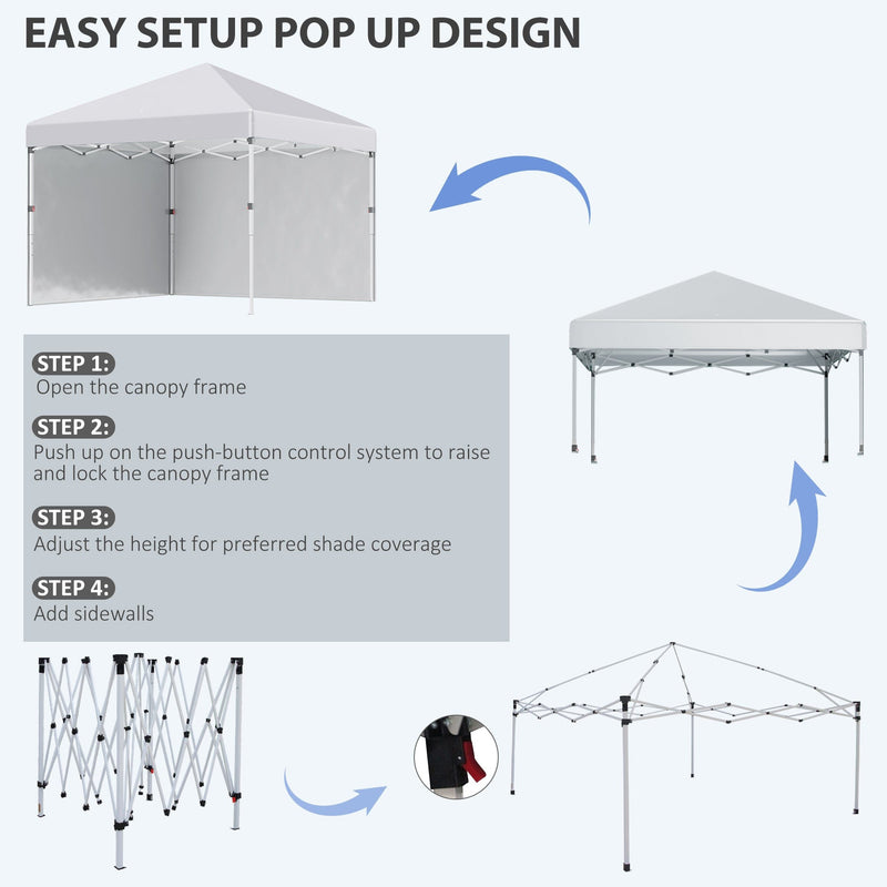 Outsunny 3x3m Pop Up Gazebo, White, 2 Sidewalls Outsunny
