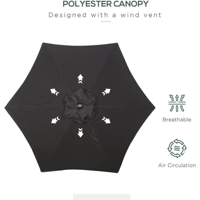 2m Patio Parasol - Outdoor Sun Shade, 6 Ribs Outsunny
