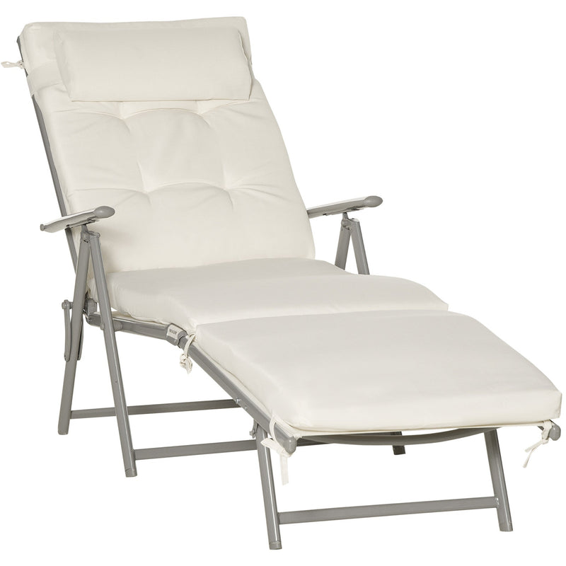 Adjustable Sun Lounger With Cushion, Cream/White
