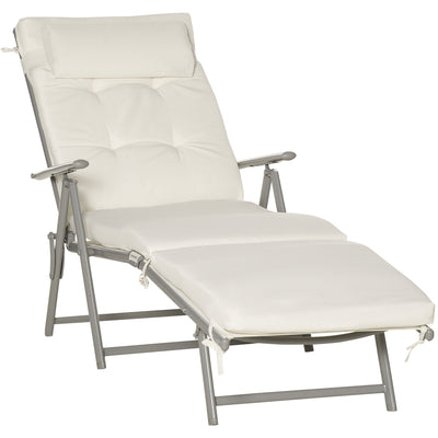 Adjustable Sun Lounger With Cushion, Cream/White Outsunny