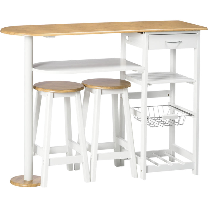 3 Piece Kitchen Bar Table and Stools, Storage Shelf