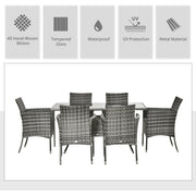 6 Seater Rattan Dining Set with Table - Grey Outsunny