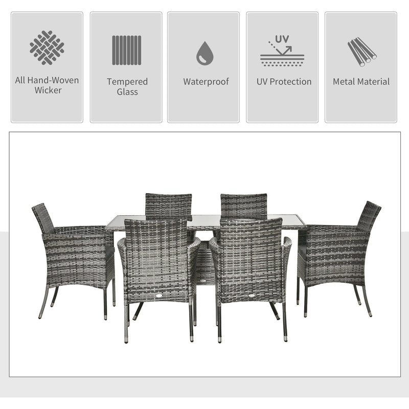 6 Seater Rattan Dining Set with Table - Grey Outsunny
