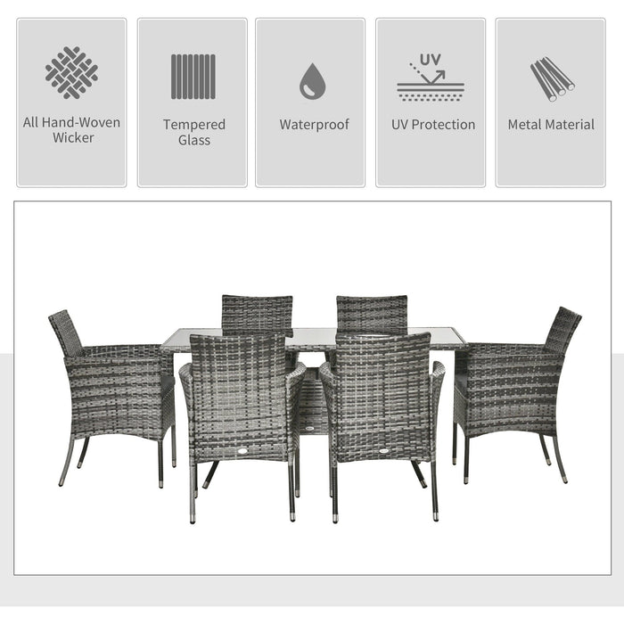 6 Seater Rattan Dining Set with Table - Grey