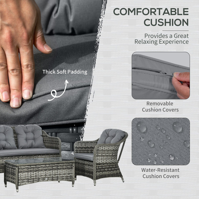 4pc Grey Rattan Patio Furniture with Cushions & Table