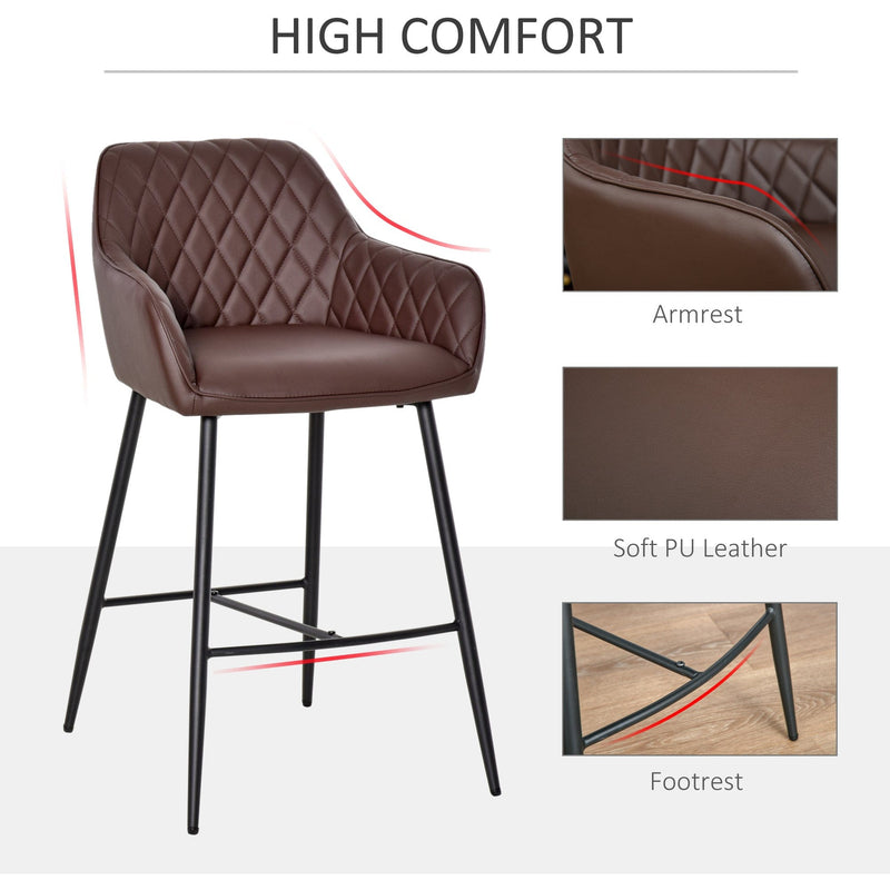 Brown Retro PU Leather Bar Stools, Set of 2