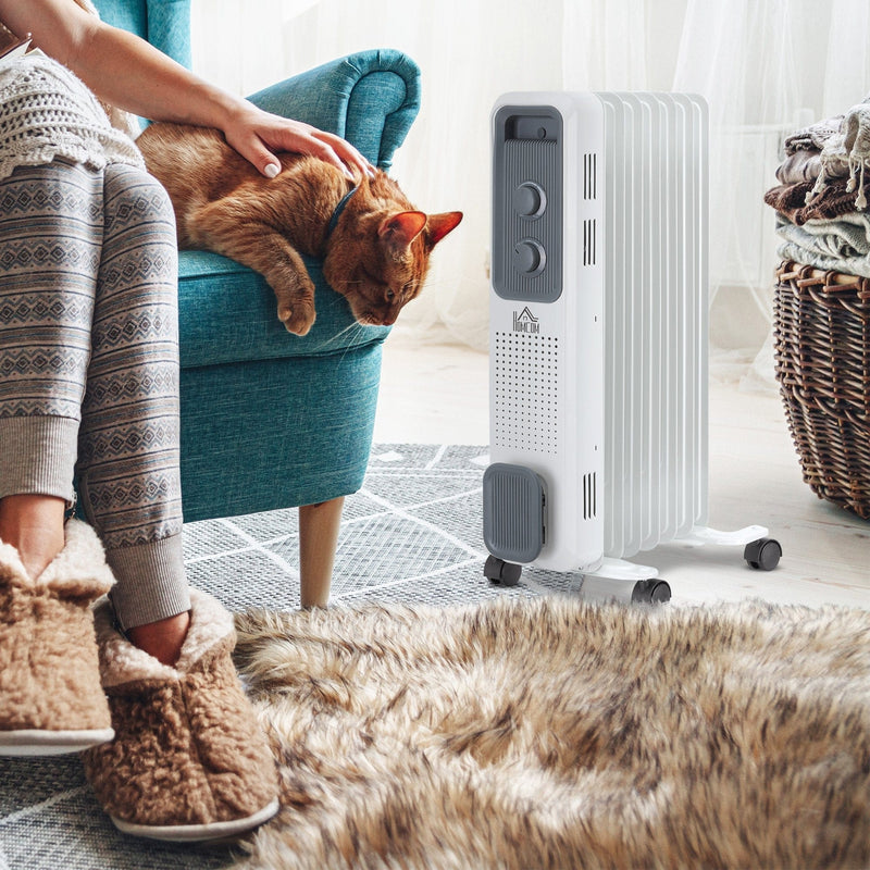 Oil Filled Radiator, Three Modes, Adjustable Thermostat, White, 1630W