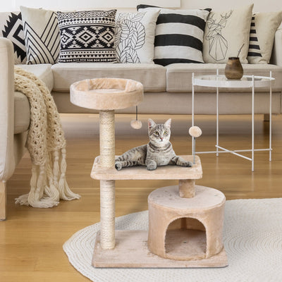 3-Tier Sisal Rope Cat Scratching Post w/ Toys Pawhut