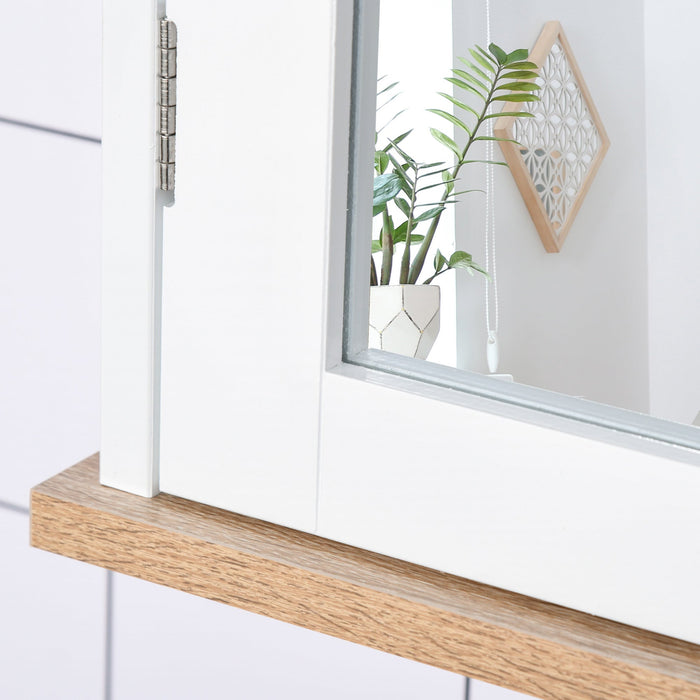 White Wall Mounted Bathroom Mirror Cabinet With Double Doors