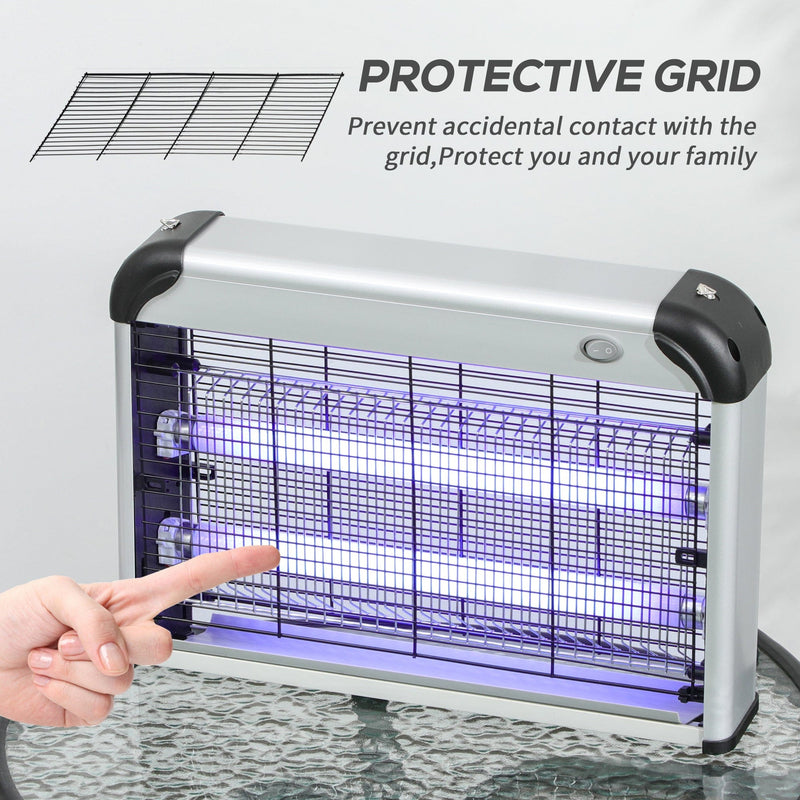 Outsunny Free Standing Wall Hanging 20W Electric Fly Mosquito Killer Electric Fly Zapper, Bug Zapper, Insect Killer, Silver Outsunny