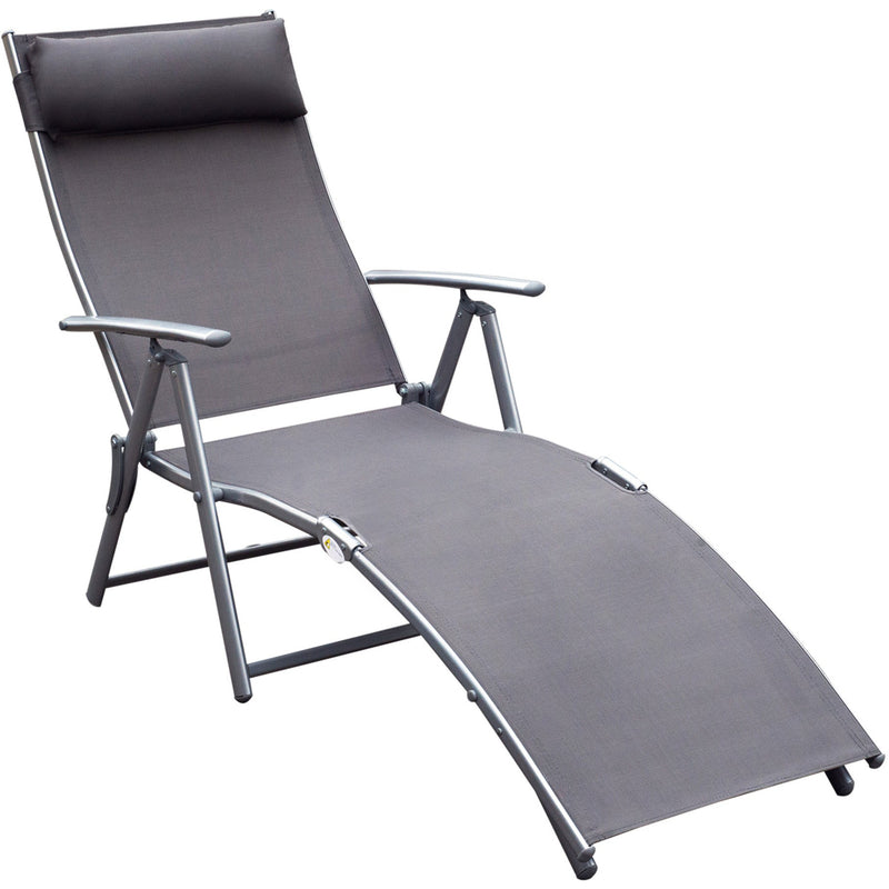 Outsunny Texteline Sun Lounger Recliner Chair Patio Foldable Garden 5 Levels Grey Outsunny
