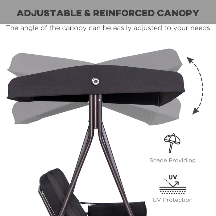 Black Outdoor Swing Chair With Canopy & Cup Trays