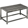 Outsunny Outdoor Coffee Table, Garden PE Rattan Side Table with Plastic Board Under the Full Woven Table Top and X-Shape Support for Patio Mixed Grey Outsunny