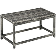Outsunny Outdoor Coffee Table, Garden PE Rattan Side Table with Plastic Board Under the Full Woven Table Top and X-Shape Support for Patio Mixed Grey Outsunny