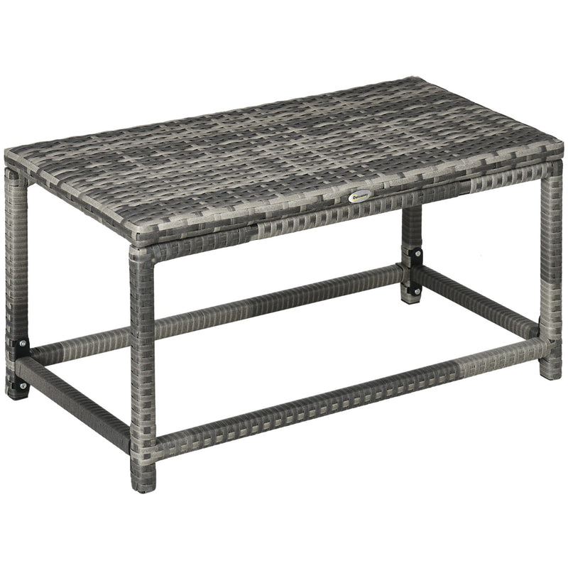 Outsunny Outdoor Coffee Table, Garden PE Rattan Side Table with Plastic Board Under the Full Woven Table Top and X-Shape Support for Patio Mixed Grey Outsunny