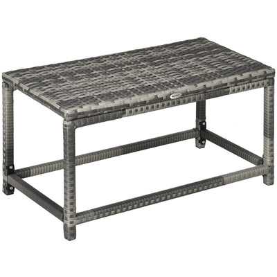 Outsunny Outdoor Coffee Table, Garden PE Rattan Side Table with Plastic Board Under the Full Woven Table Top and X-Shape Support for Patio Mixed Grey Outsunny