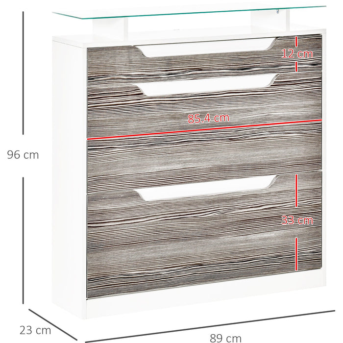 Grey Shoe Cabinet With Glass Top, 3 Drawers (14-Pairs)