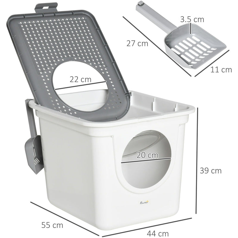 Enclosed Cat Litter Box w/ Front Entry, Top Exit, Scoop