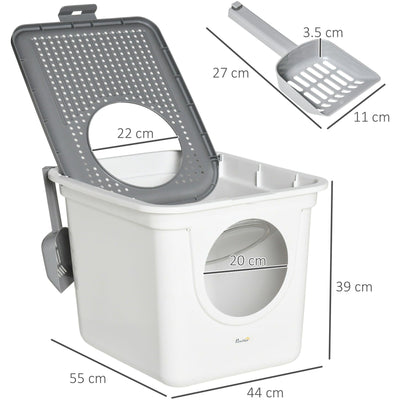 Enclosed Cat Litter Box w/ Front Entry, Top Exit, Scoop Pawhut