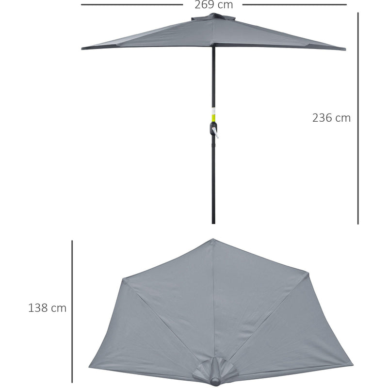2.7m Half Parasol for Balcony - 5 Steel Ribs Outsunny