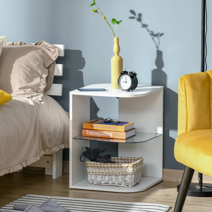 Modern Bedside Table With Glass Shelf