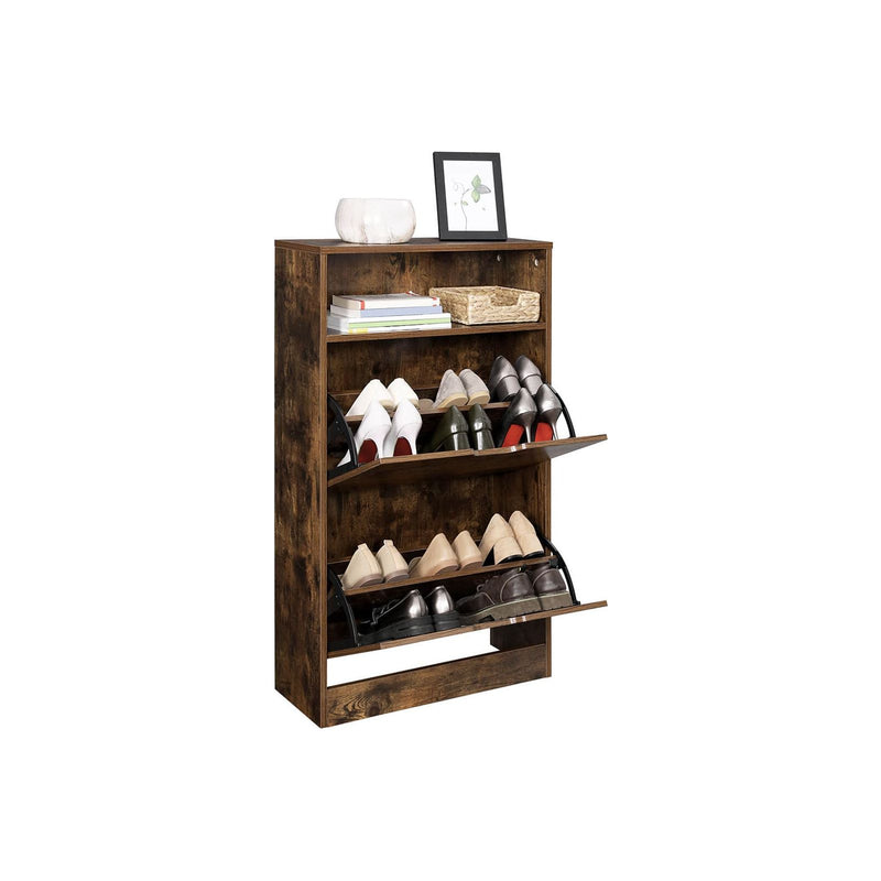 Vasagle Industrial Style Shoe Cabinet for Hallway - 2 Pull Down Doors and a Handy Shelf