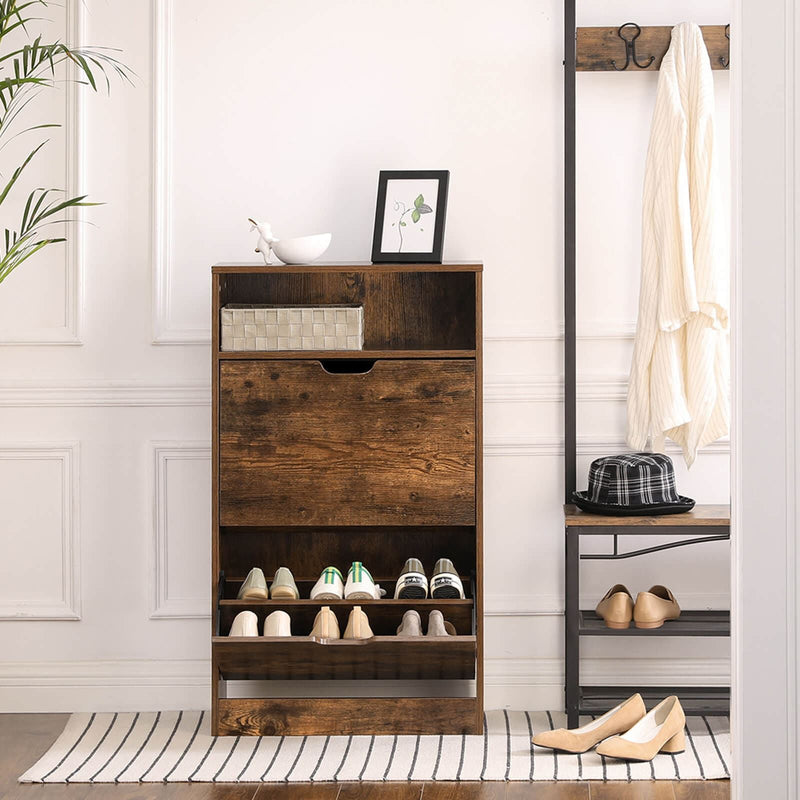 Vasagle Industrial Style Shoe Cabinet for Hallway - 2 Pull Down Doors and a Handy Shelf