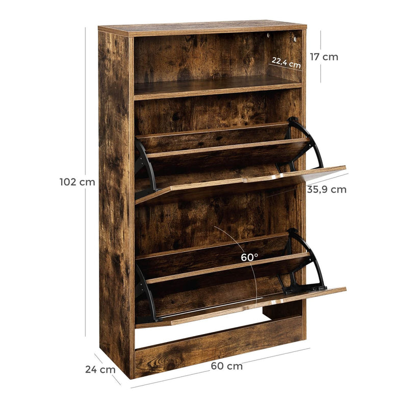 Vasagle Industrial Style Shoe Cabinet for Hallway - 2 Pull Down Doors and a Handy Shelf