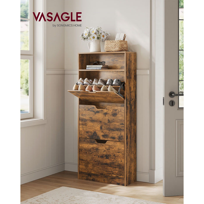 Vasagle Tall Slim Shoe Cabinet, Rustic Brown