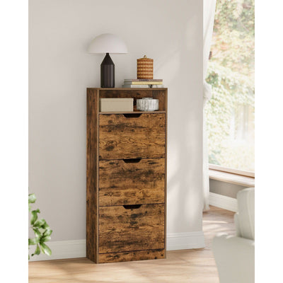 Vasagle Tall Slim Shoe Cabinet, Rustic Brown Songmics