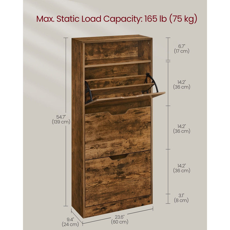 Vasagle Tall Slim Shoe Cabinet, Rustic Brown