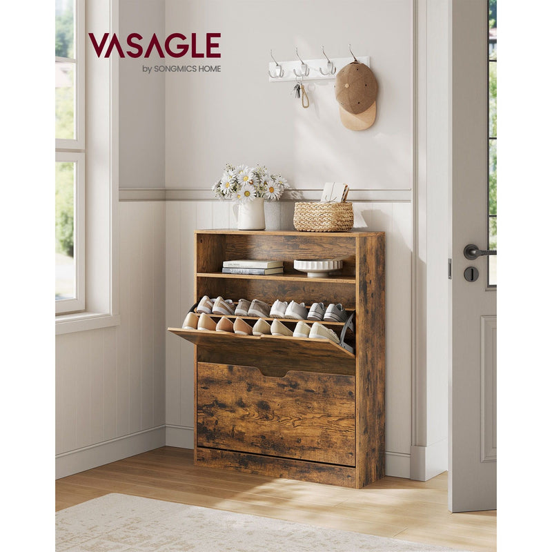 Narrow Hallway Shoe Storage Cabinet Rustic Brown by Vasagle
