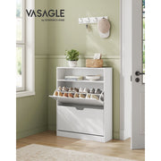 Vasagle 3 Tier Slim White Shoe Cabinet With 2 Flip down Doors For Entryway or Hallway