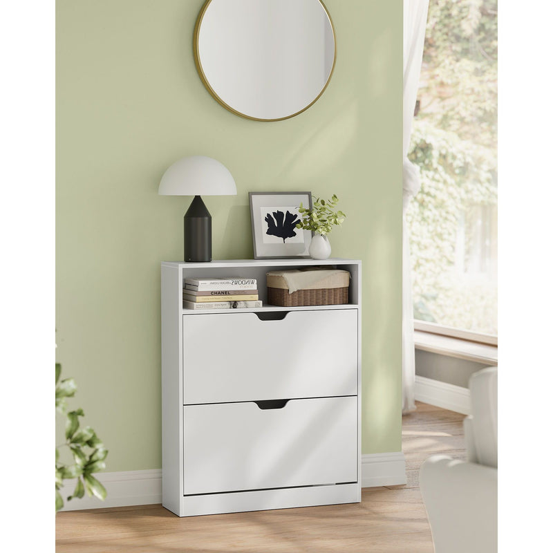 Vasagle 3 Tier Slim White Shoe Cabinet With 2 Flip down Doors For Entryway or Hallway