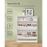 Vasagle 3 Tier Slim White Shoe Cabinet With 2 Flip down Doors For Entryway or Hallway