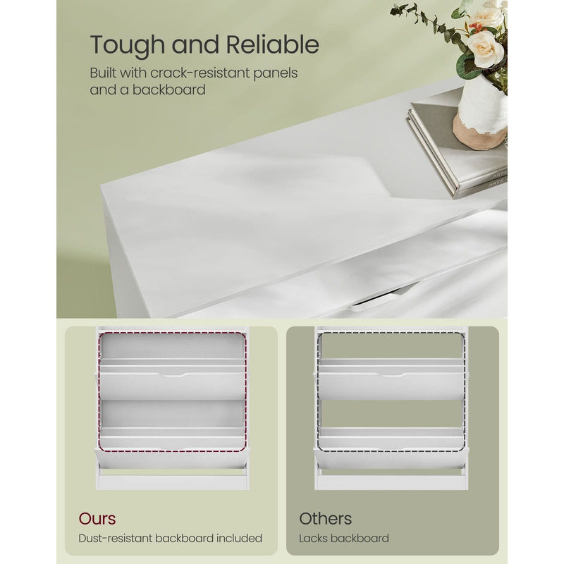 Vasagle 3 Tier Slim White Shoe Cabinet With 2 Flip down Doors For Entryway or Hallway