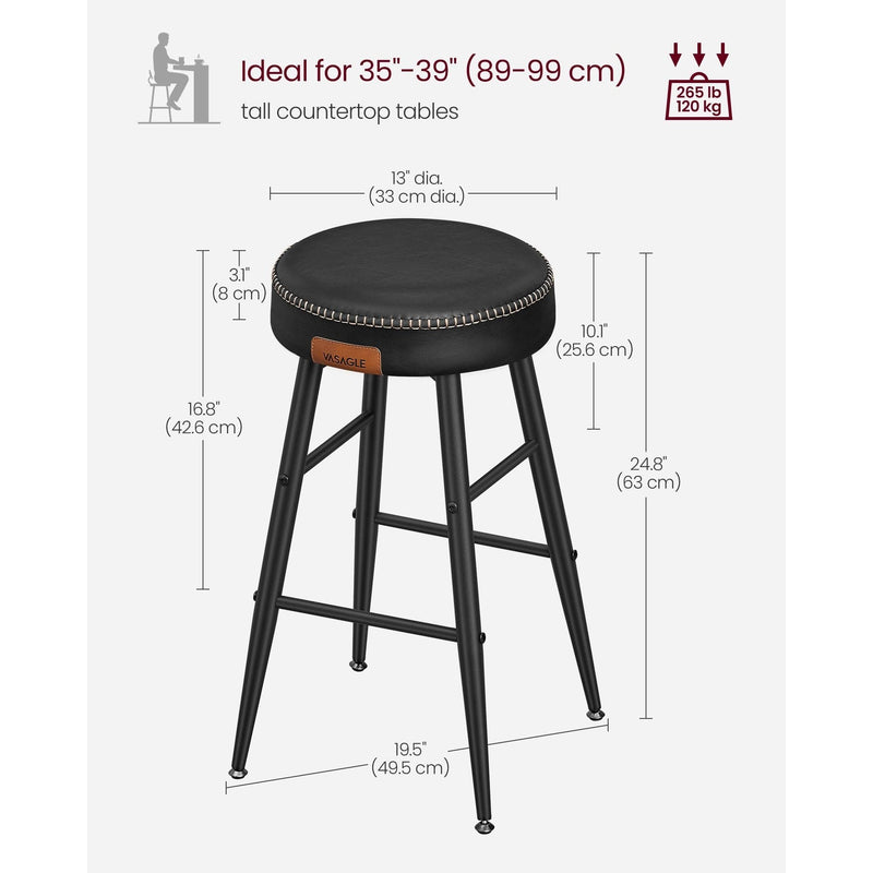 Vasagle Bar Stools Without Backs Set of 2, Ink Black, 63cm
