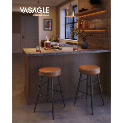 Ekho Bar Stools Without Backs Set of 2, 63cm - Brown Leather