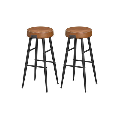 Ekho Bar Stools Without Backs Set of 2, 76cm Brown Leather