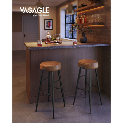 Ekho Bar Stools Without Backs Set of 2, 76cm Brown Leather