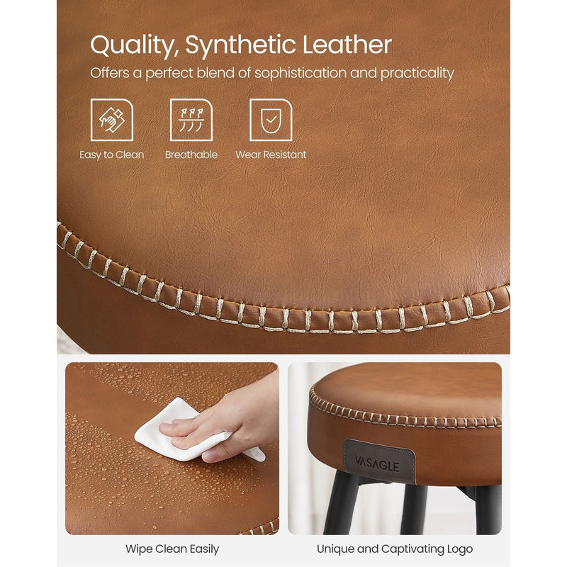 Ekho Bar Stools Without Backs Set of 2, 76cm Brown Leather